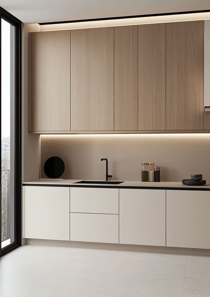 طراحی آشپزخانه با استفاده از متریال چوب و سنگ